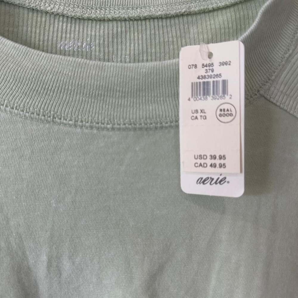 Aerie Relaxed Fit Cropped Long Sleeve Tee Mint Green - Picture 2 of 6